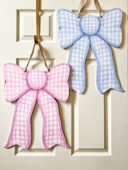 Double Sided Pink/Blue Gingham Bow Door Hanger