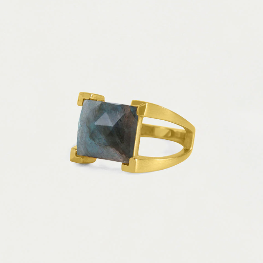 Mini Plaza Ring Gold - Labradorite - 5