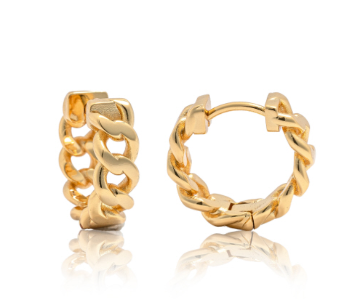 Gold Chain Chunky Plain Huggie Hoop Earrings