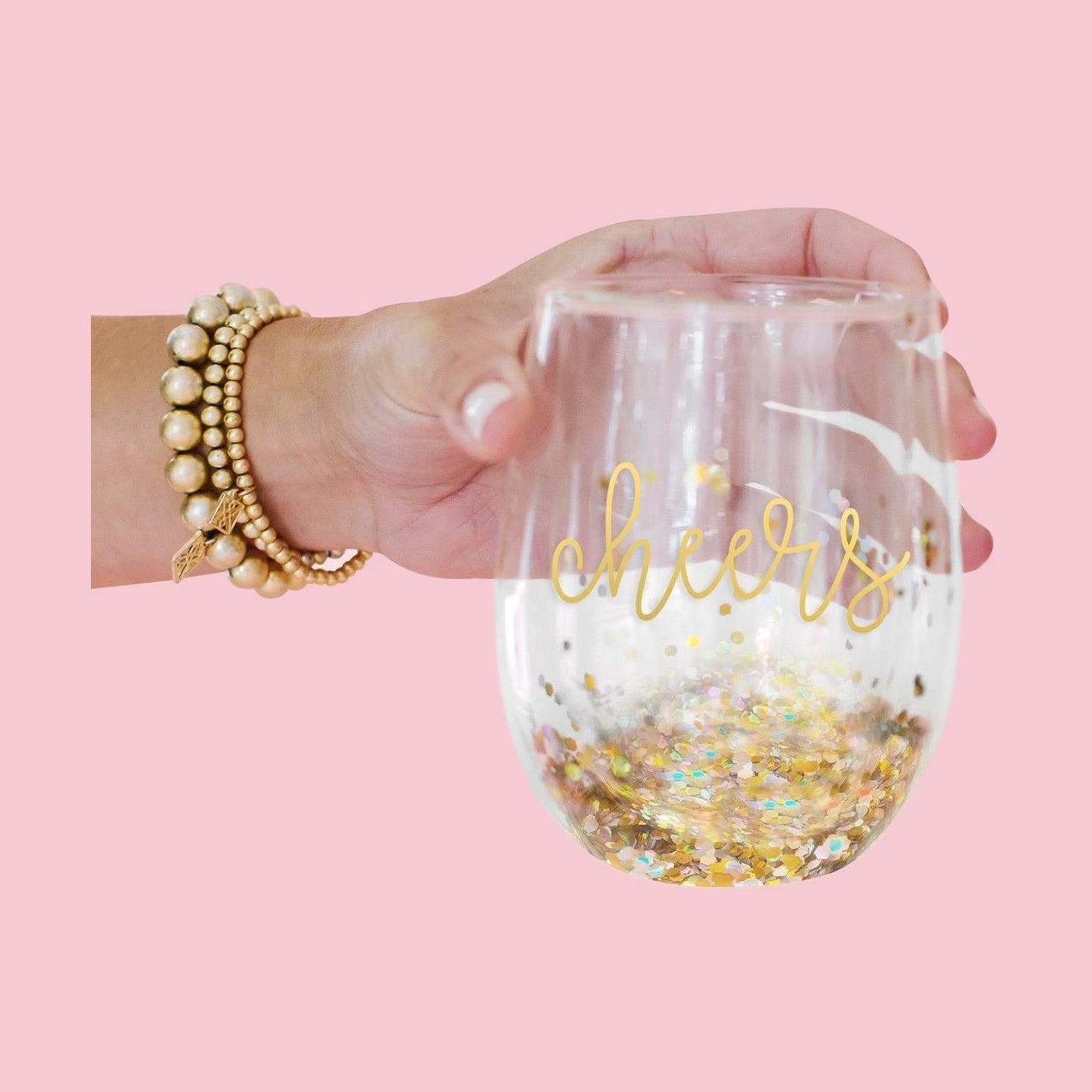 Glitter Wine Glass Cheers
