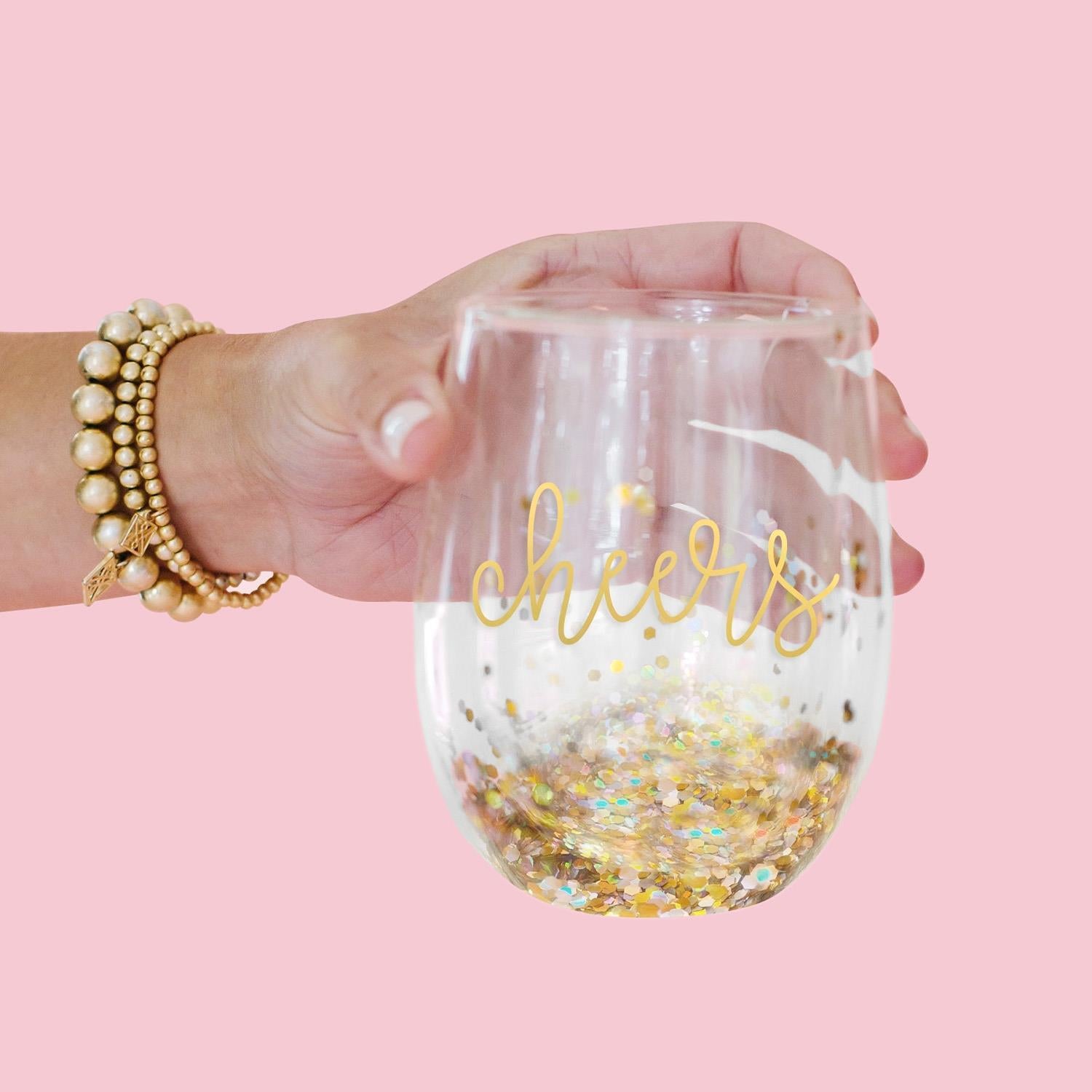 Glitter Wine Glass Cheers