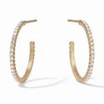 Gold hoop earrings with embedded clear crystals