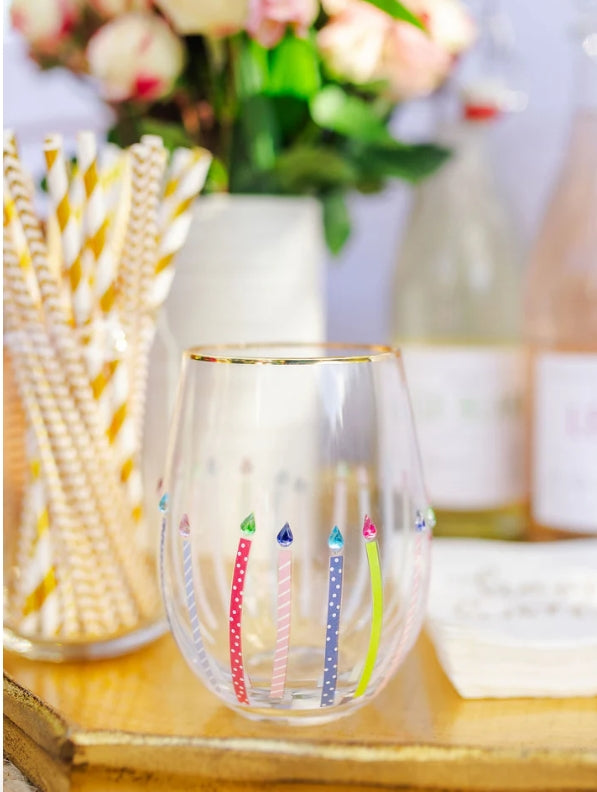 Rhinestone Candle Stemless Wine Glass