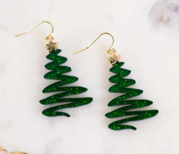 Green Tree Acetate Earrings