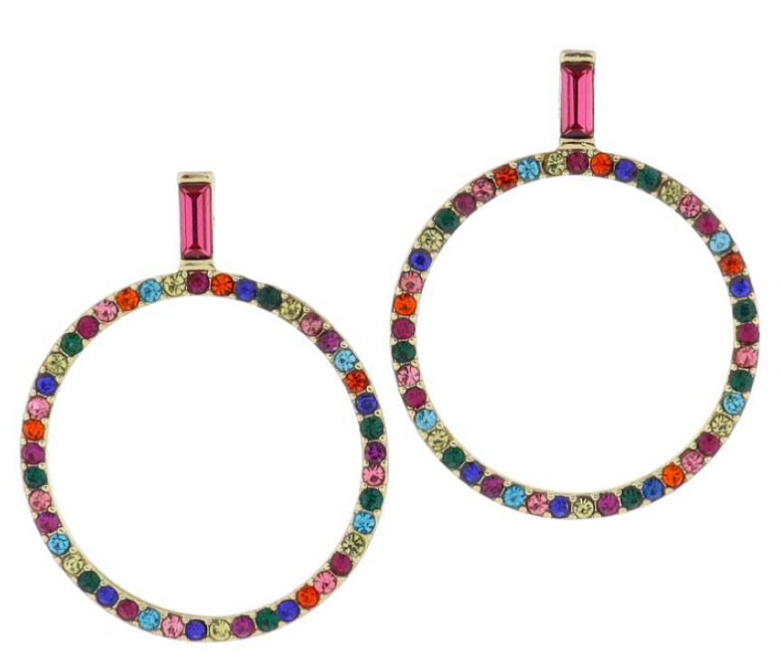 Pink Baguette Crystal Post & Multi Crystal Circle Earrings