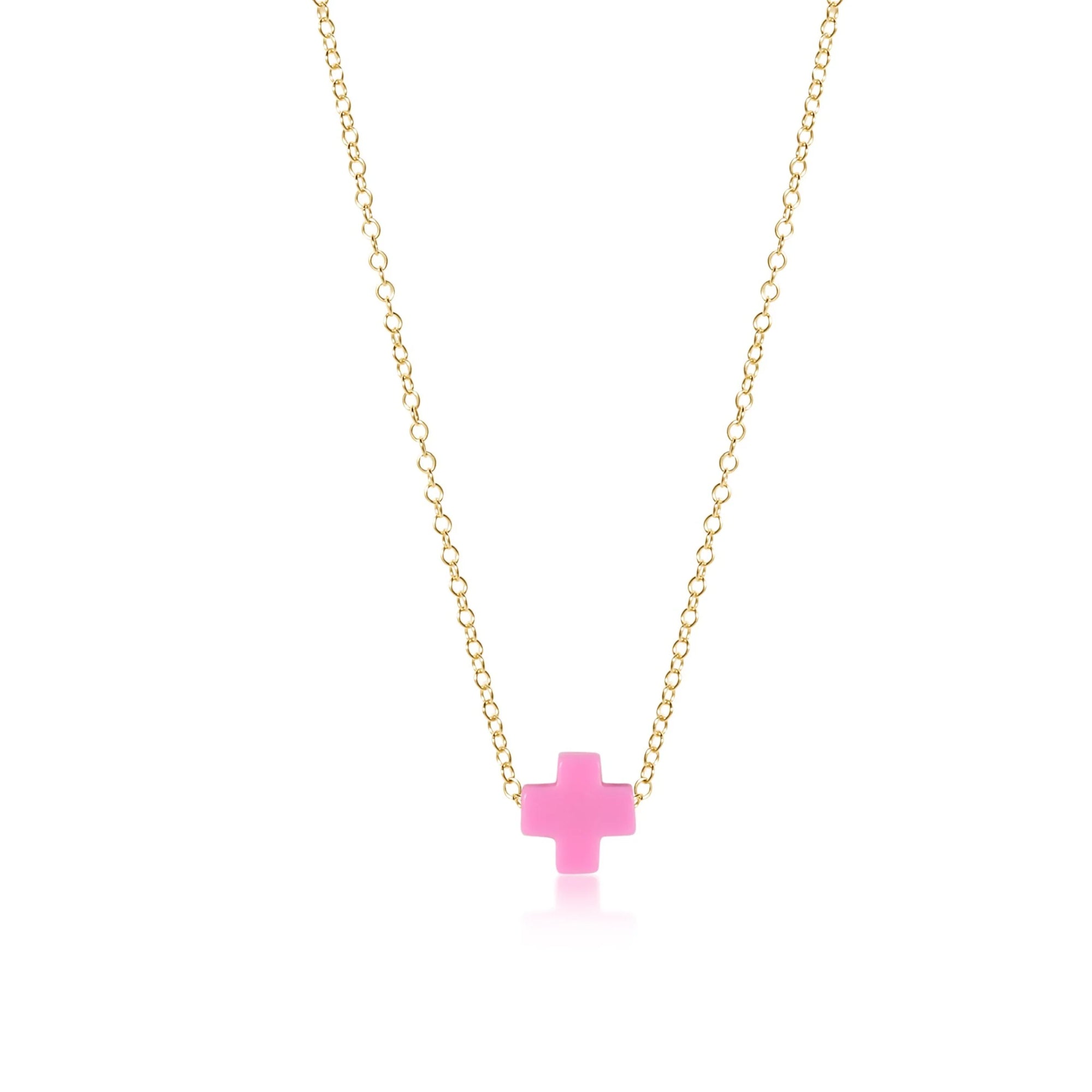 Signature Cross Bright Pink- 16" Necklace Gold