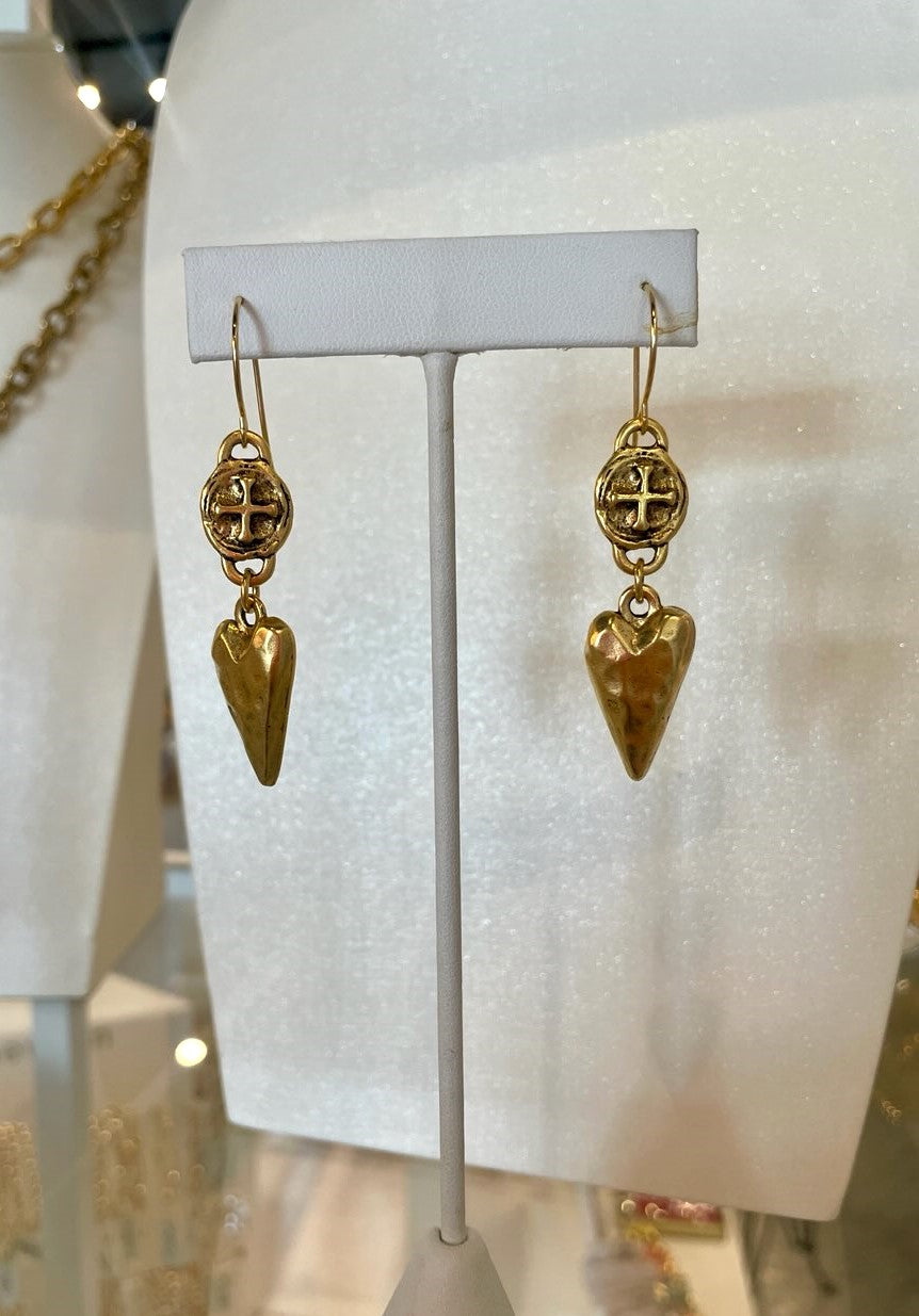 Double Cross + Heart Earring