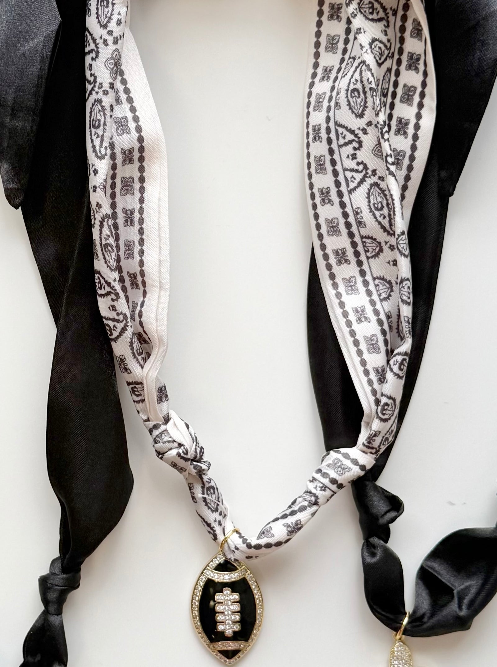 Black and Gold Football Paisley Scarf Necklace