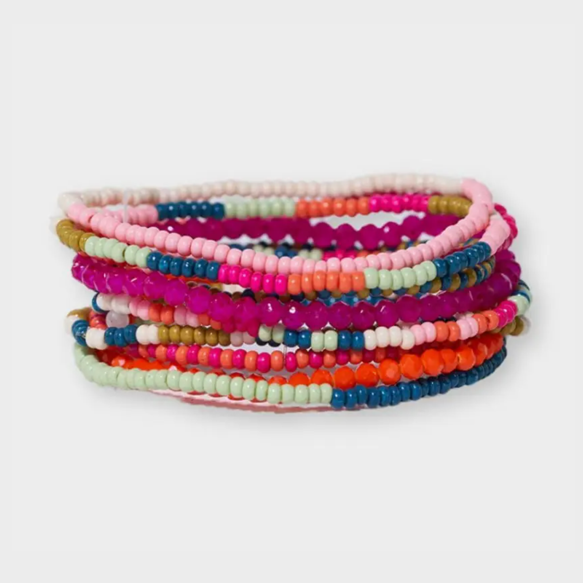 Sage Mixed Stripe Set of 10 Stretch Bracelets Rainbow