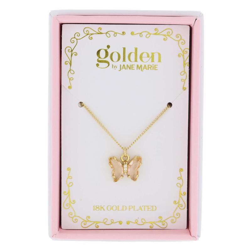 Butterfly Crystal Necklace- Peach