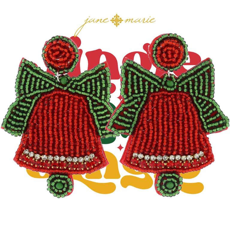 Red And Green Beaded Bell Earring