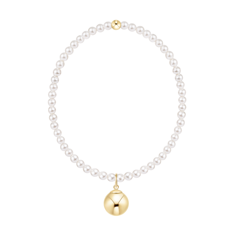 Pearl necklace with a gold bead and a gold sphere pendant