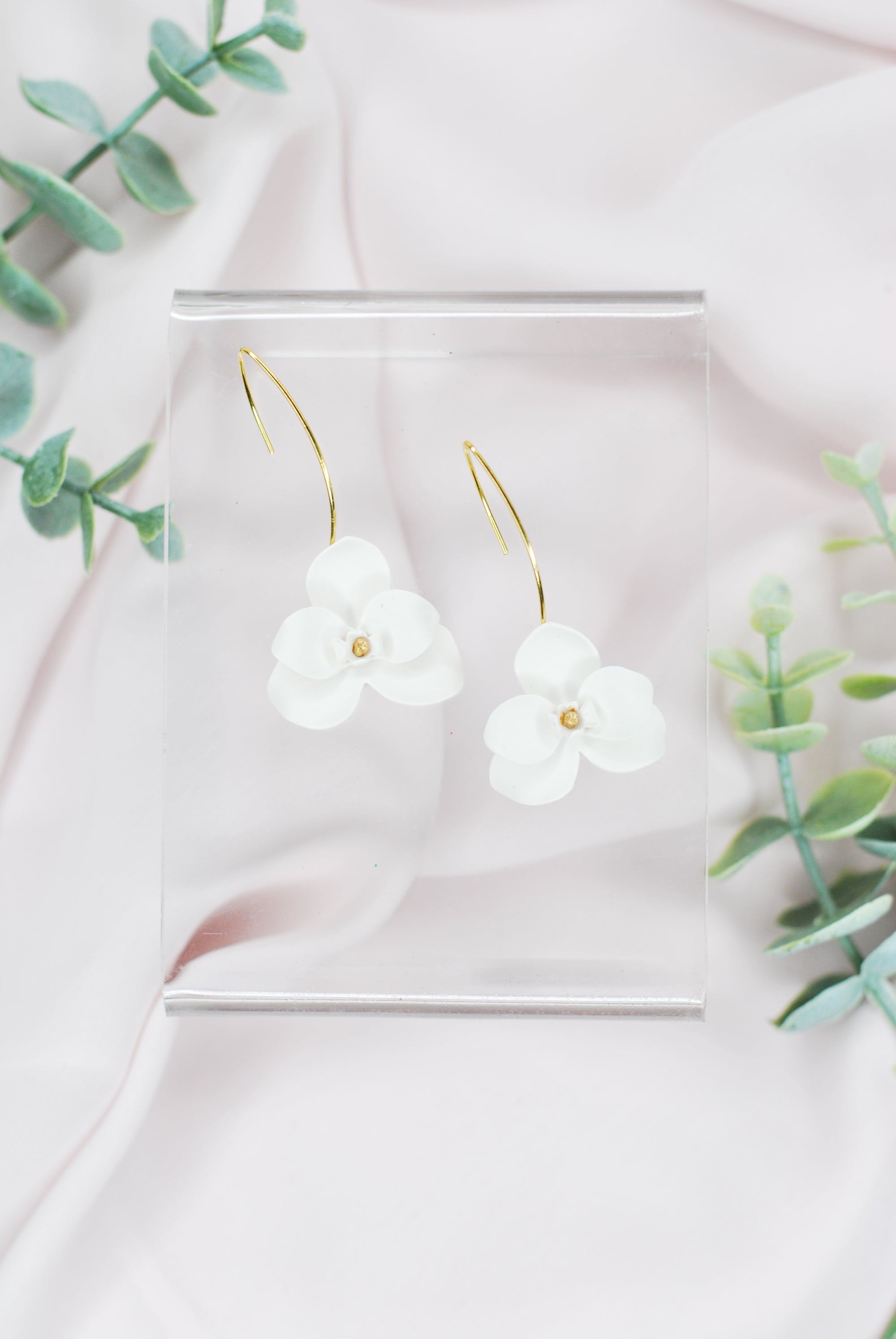 Gold Centered Mini Orchid Earrings