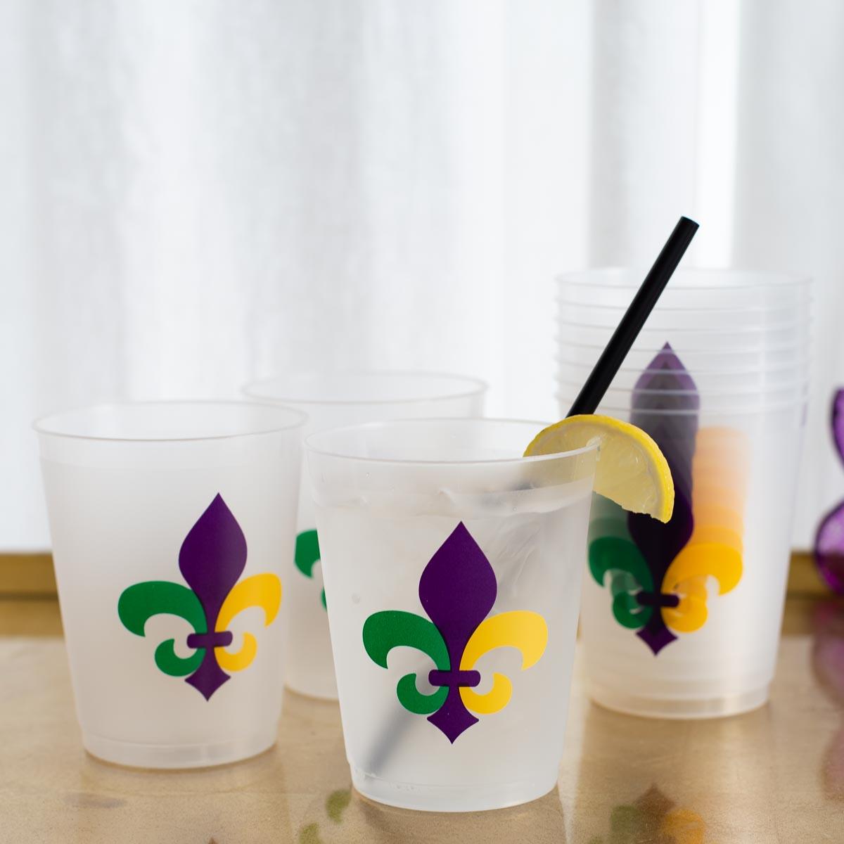 Mardi Gras Fleur Party Cups Frosted/Multi 16oz Set of 10