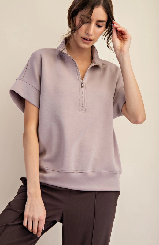 Lt Mocha Modal 1/4 Zip Top