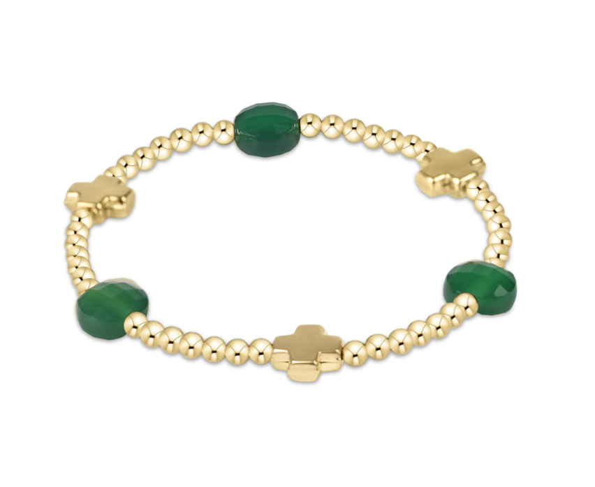 Signature Cross Admire 3mm Green Onyx Gold Bead Bracelet
