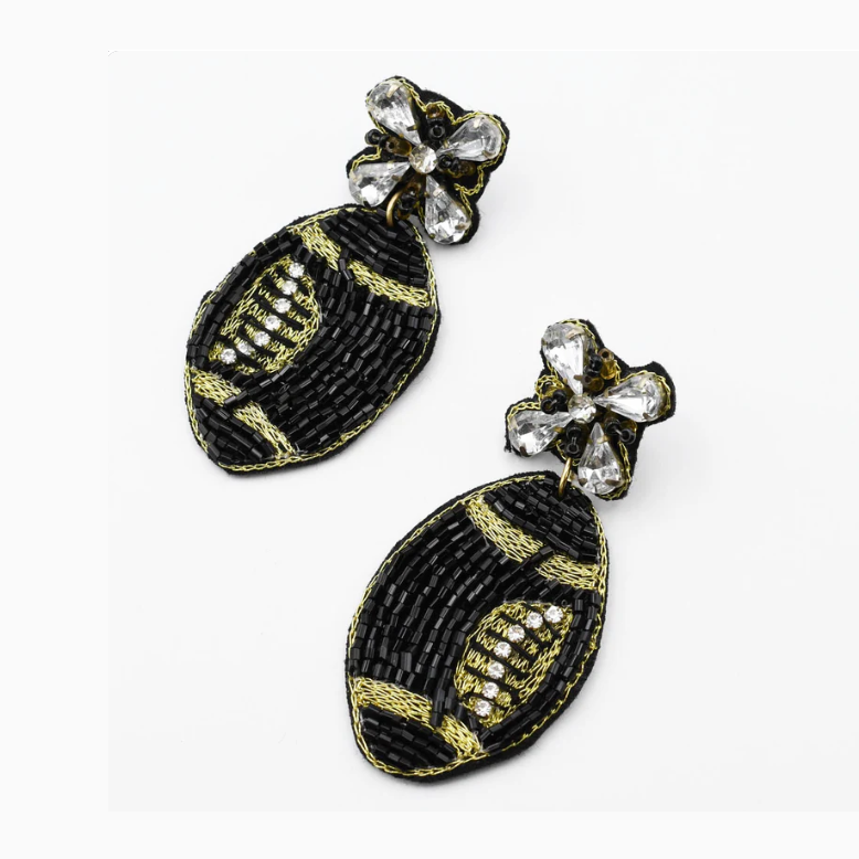 Beaded Football Earring - Black