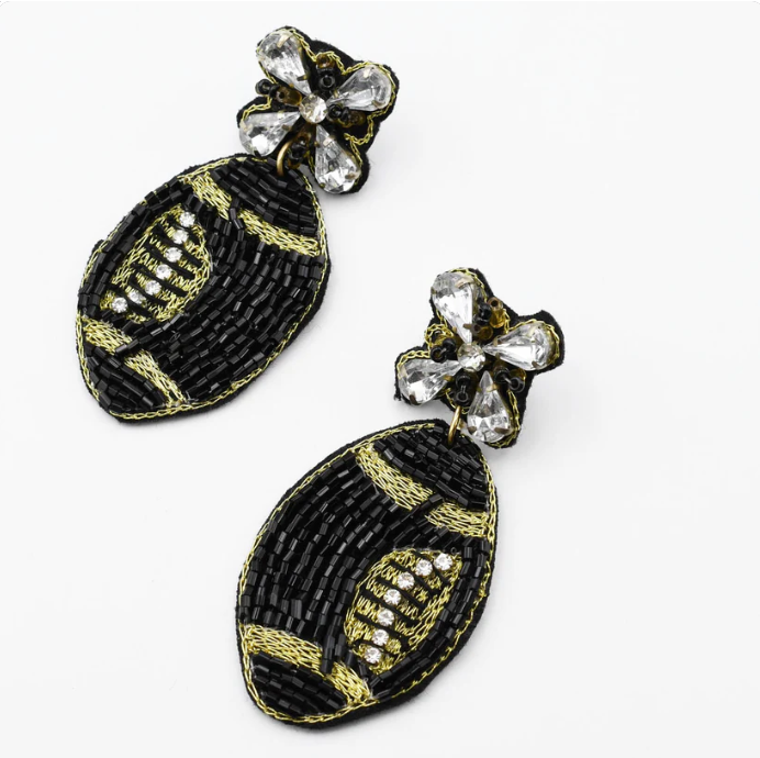 Beaded Football Earring - Black