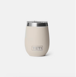 Cream colored Yeti wine tumbler with clear lid