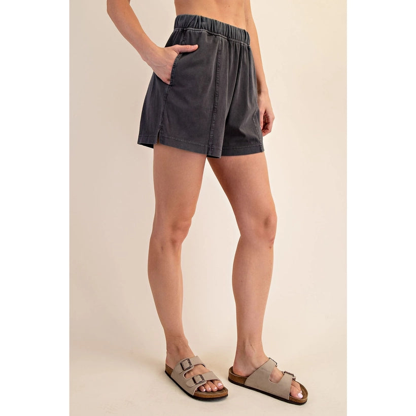 Black Mineral Washed Shorts