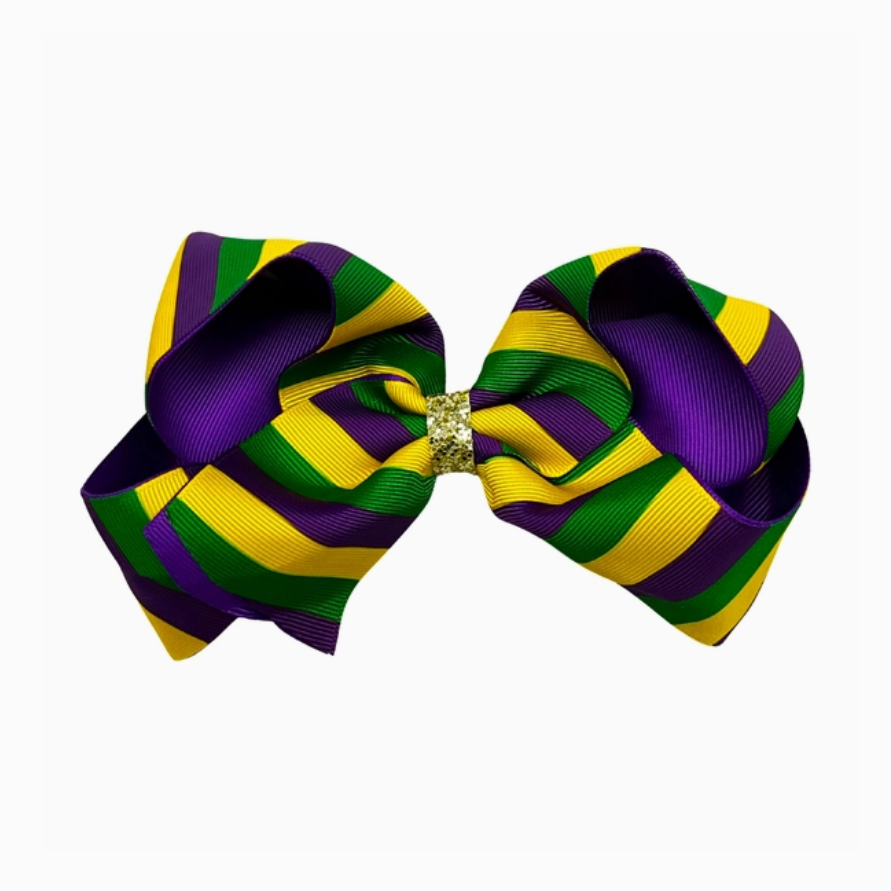 Mardi Gras Stripe Bow Clip (FINAL SALE)