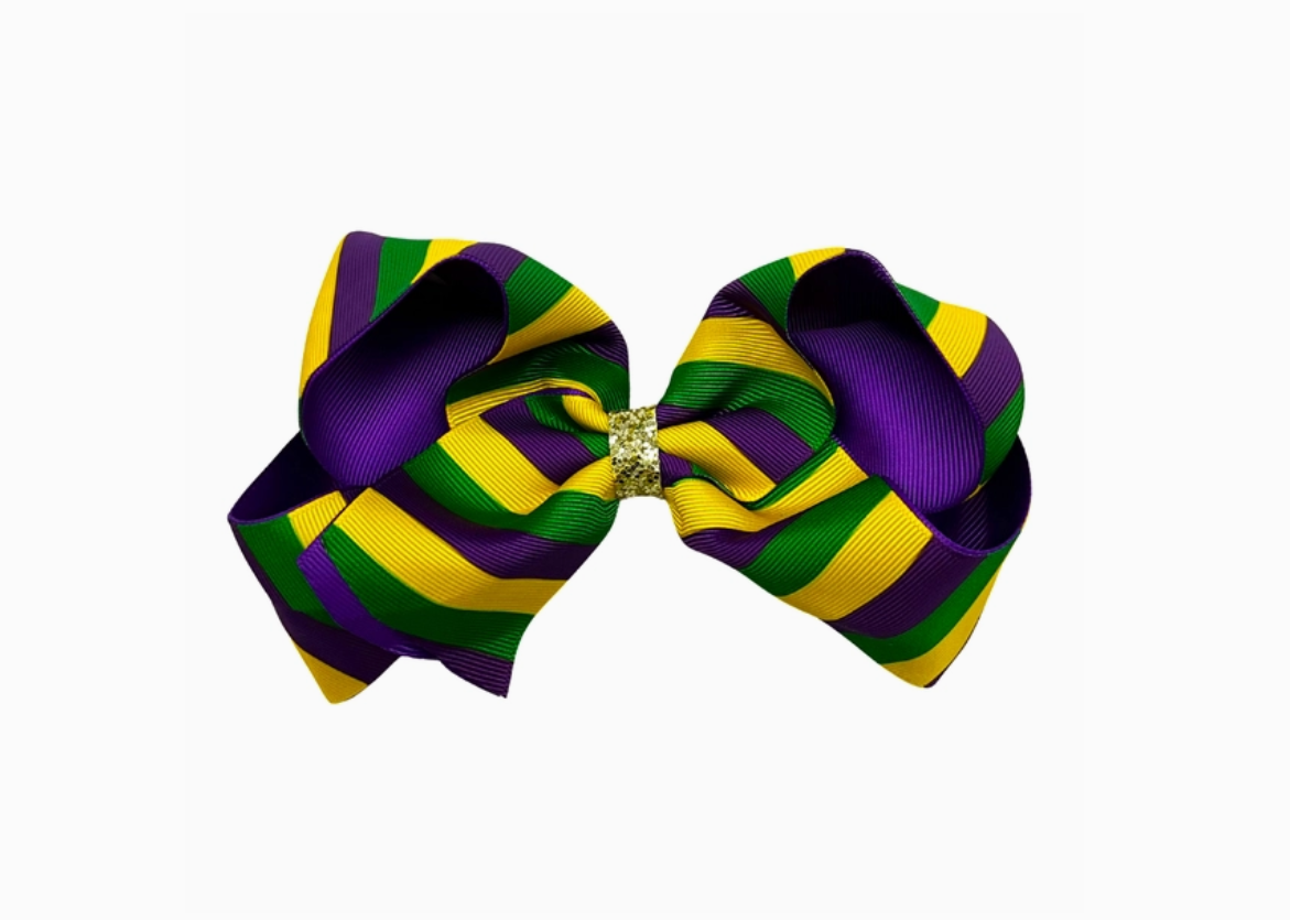 Mardi Gras Stripe Bow Clip