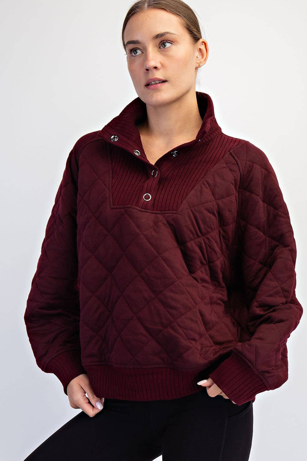 Dk Cherry Quilted 1/4 Snap Pullover