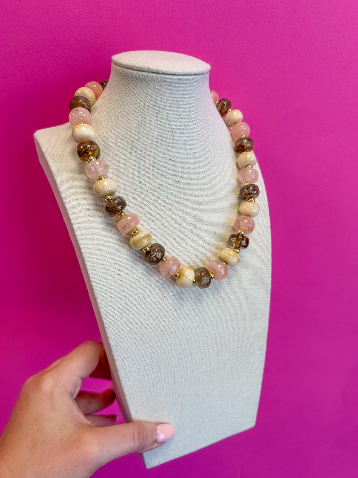 Brown & Pink - Statement Necklace - Mix Bead