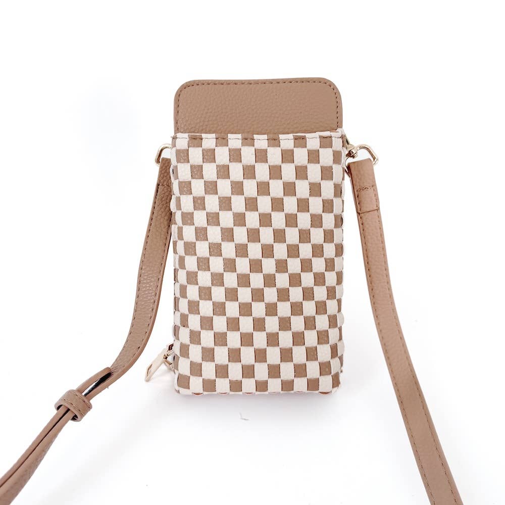 Checkered Tan - Woven Double Duty Phone Bag