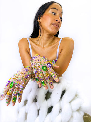 Mardi Gras Rhinestone and Jewel Gloves