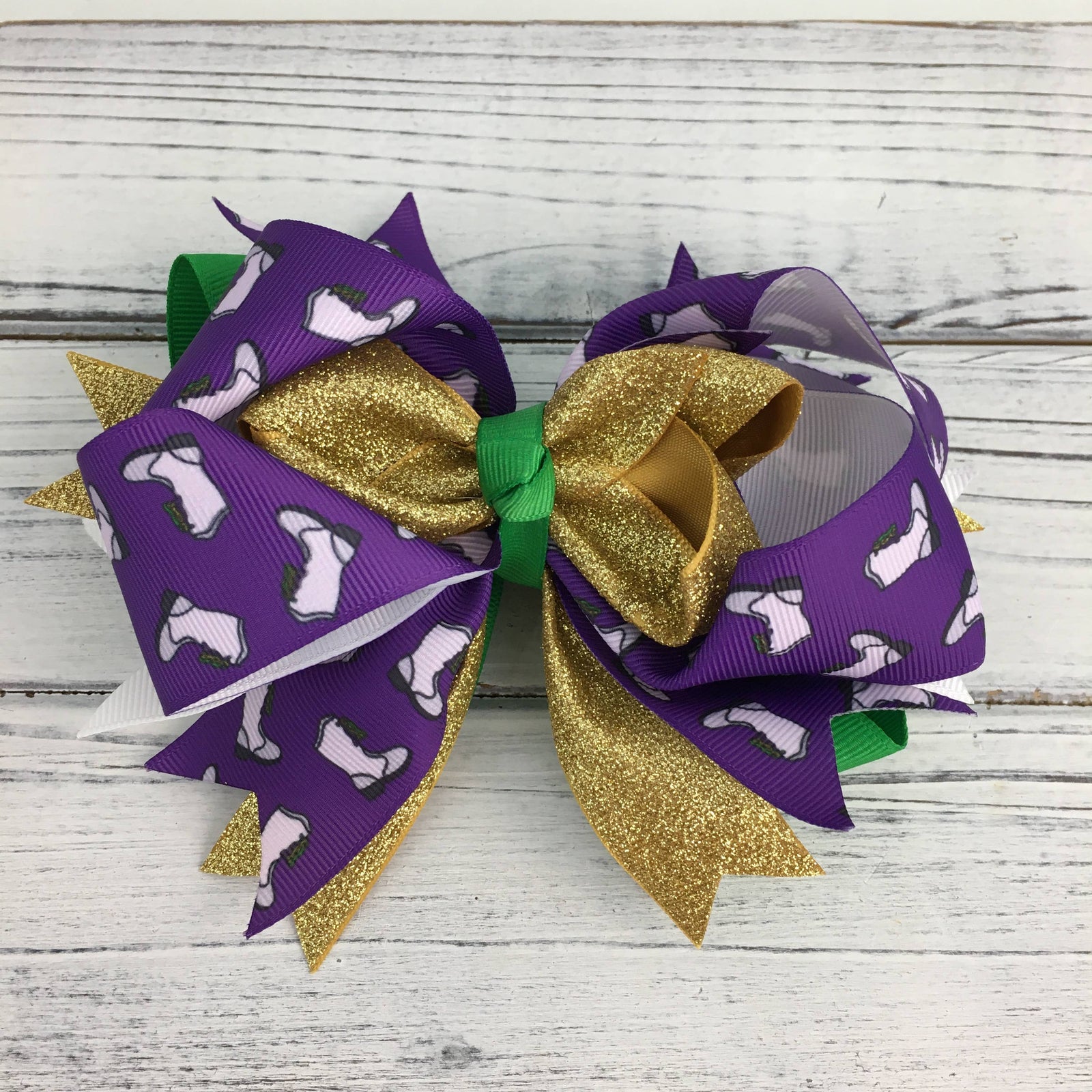 Mardi Gras Marching Boot Glitter Hair Bow