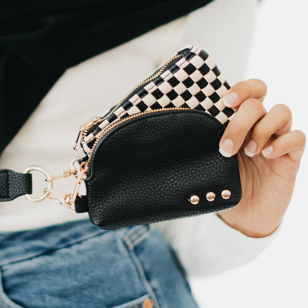 Black Checkered - Wonderlust Woven Dual Pouch Wristlet