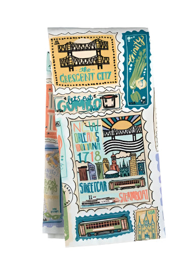 New Orleans Stamps Tea Towel