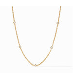 Gold chain necklace with five bezel set round diamonds