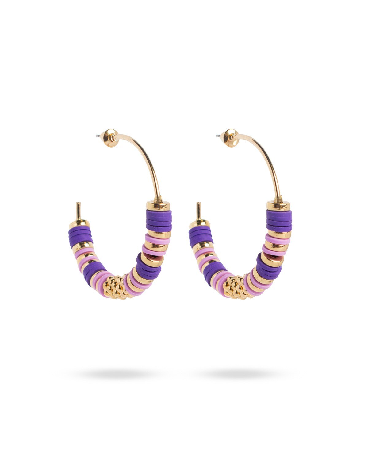 Clay Bead Gameday Hoop Earrings Purple/Gold