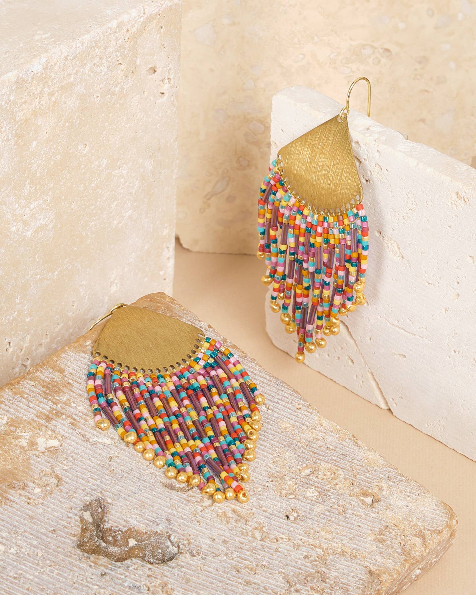 Purple/Rust - Confetti Fringe Earrings