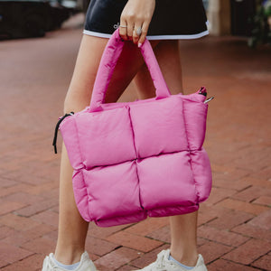 Rose Pink Quilted Puffer Tote