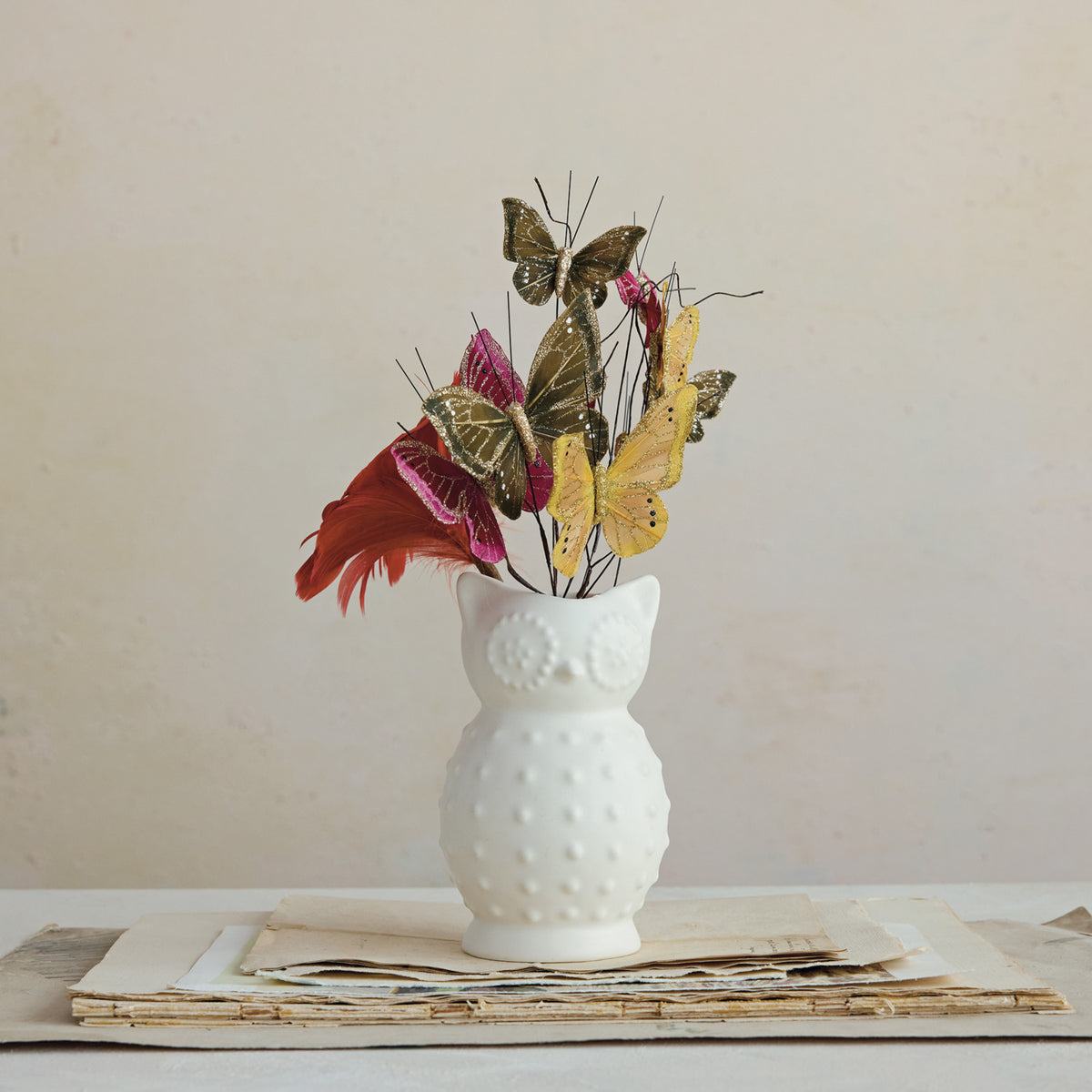 Stoneware Owl Shaped Vase