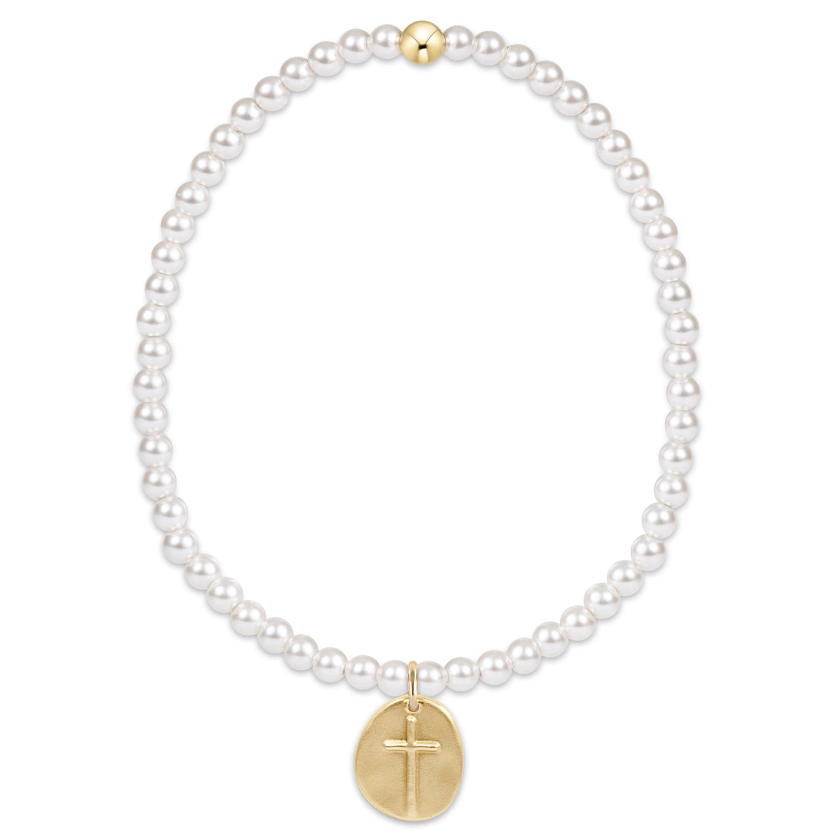 Pearl 3mm Bracelet Inspire Small Gold Disc Charm