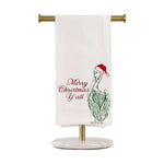 White hand towel with a green pelican wearing a red Santa hat and the text Merry Christmas Yall