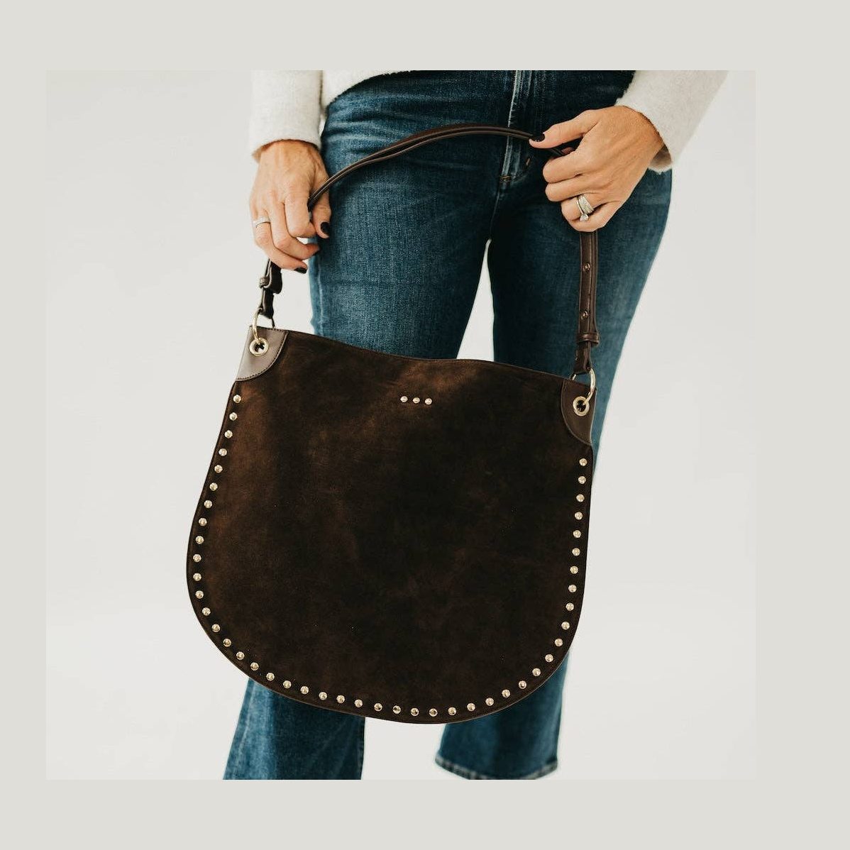 Chocolate - Rosalie Rivet Suede Hobo Bag