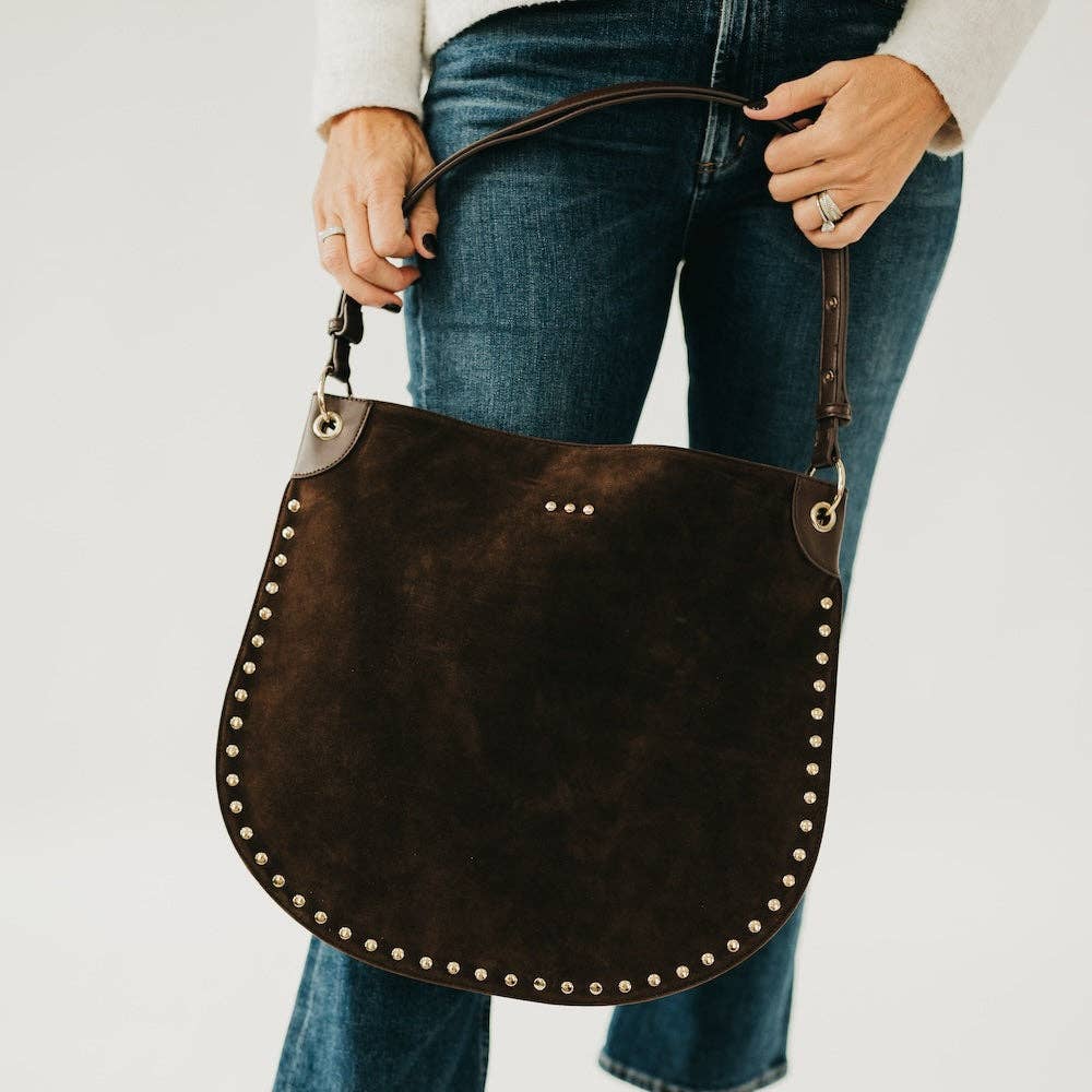 Chocolate - Rosalie Rivet Suede Hobo Bag