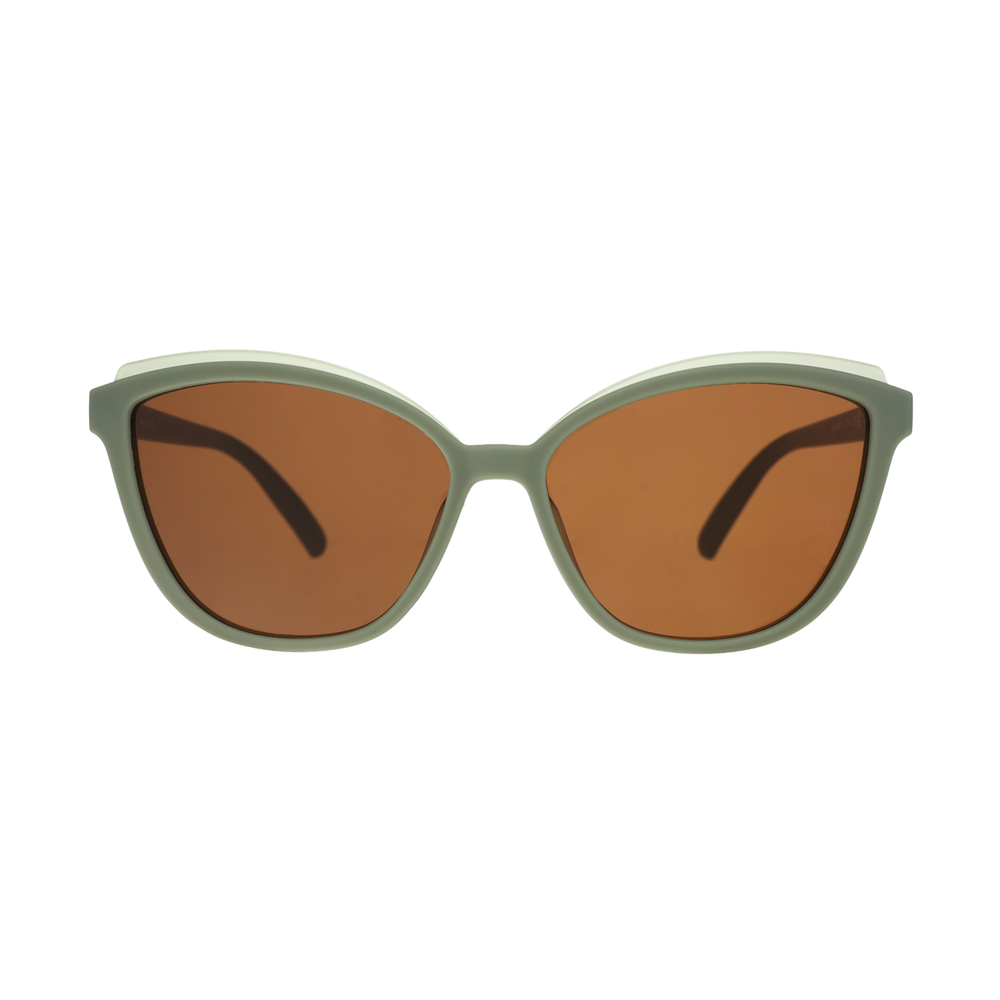 Sage green cat eye sunglasses with brown lenses