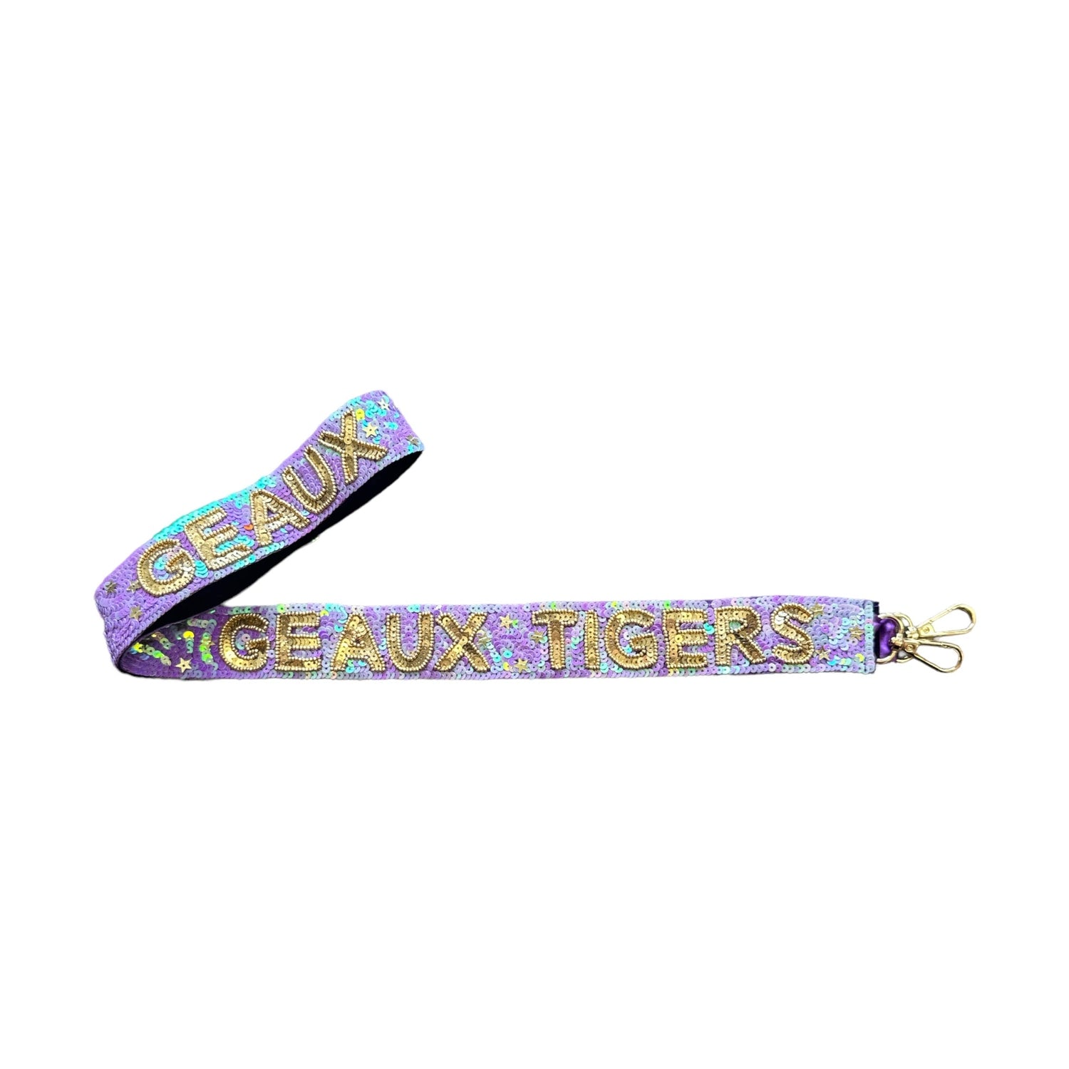 Sequin Bag Strap - Lavender Geaux Tigers