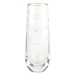 Stemless champagne flute with a gold rim and raised gold dots