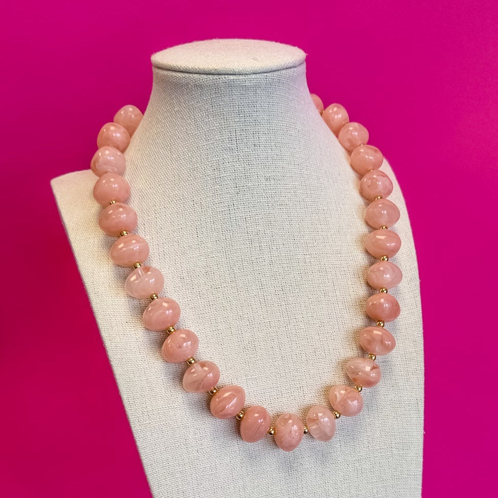 Lt. Pink - Bauble Bead with Gold Bead Necklace