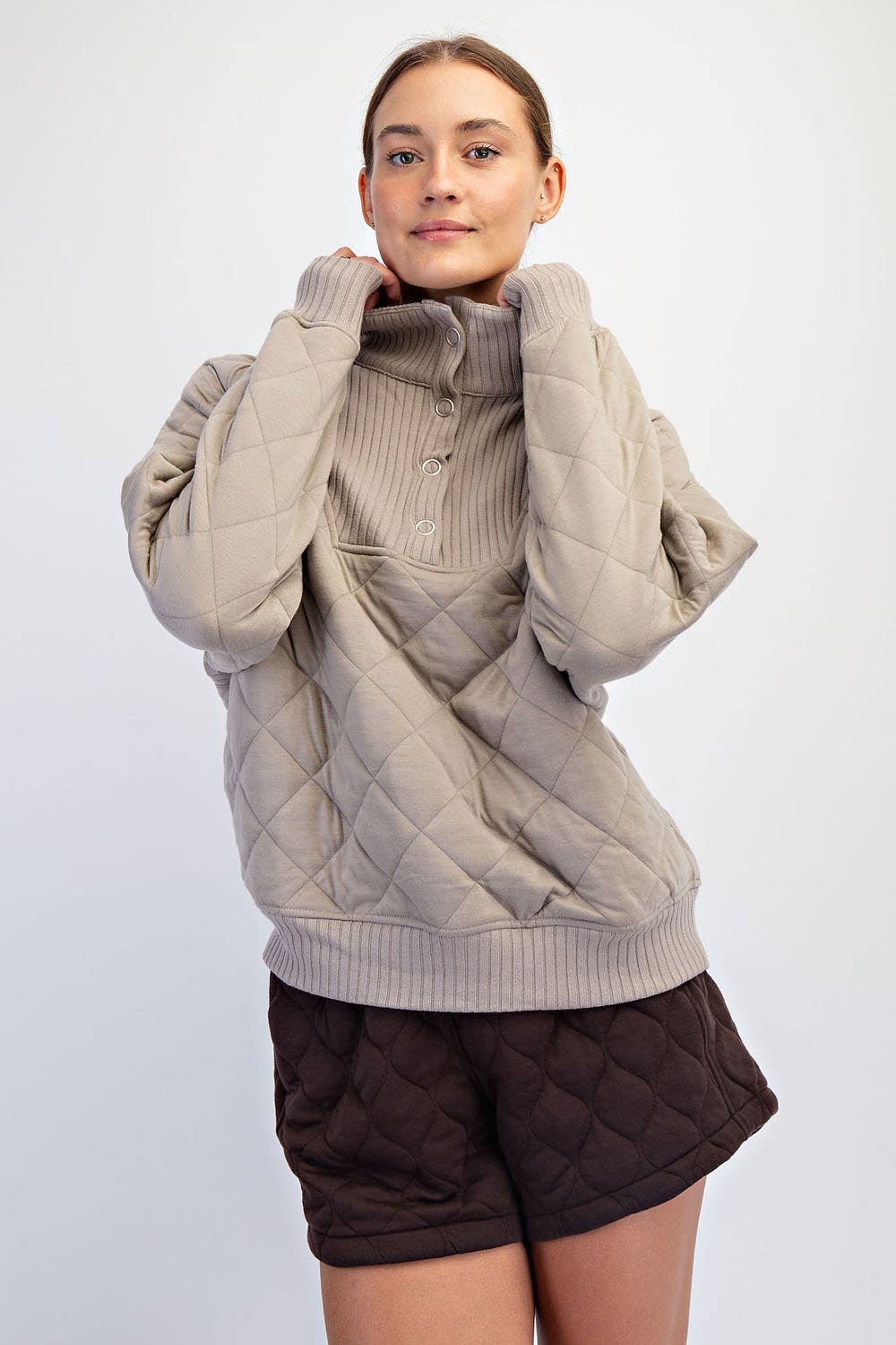 Stone Taupe Quilted 1/4 Snap Pullover (FINAL SALE)