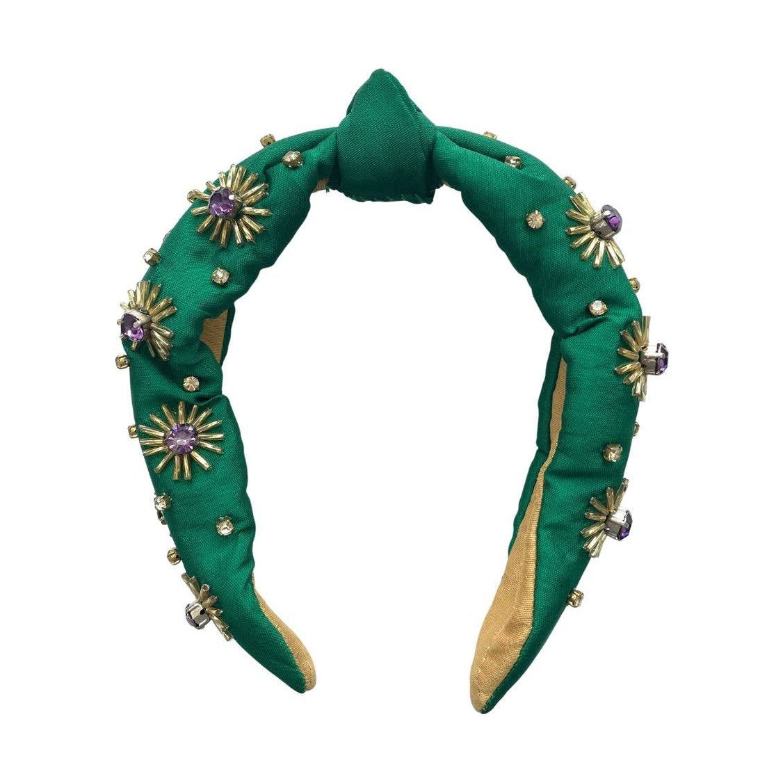 Green Headband w/ Purple & Gold Rhinestone Beaded Flowers (FINAL SALE)