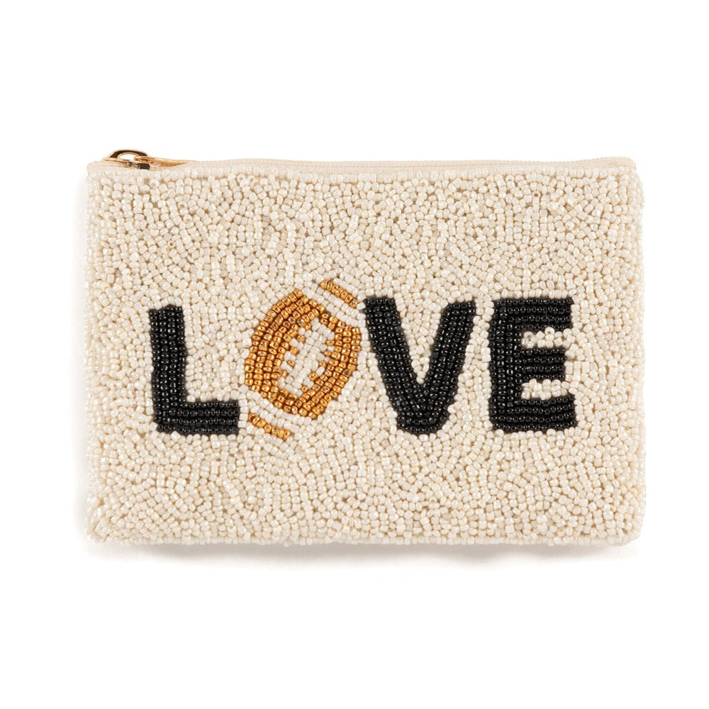 Love Beaded Zip Pouch - Ivory