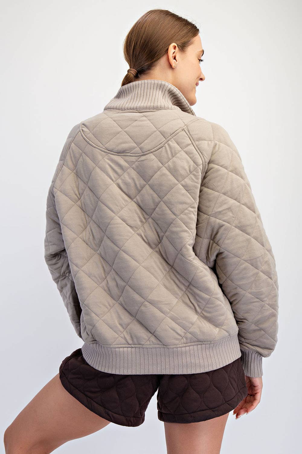 Stone Taupe Quilted 1/4 Snap Pullover